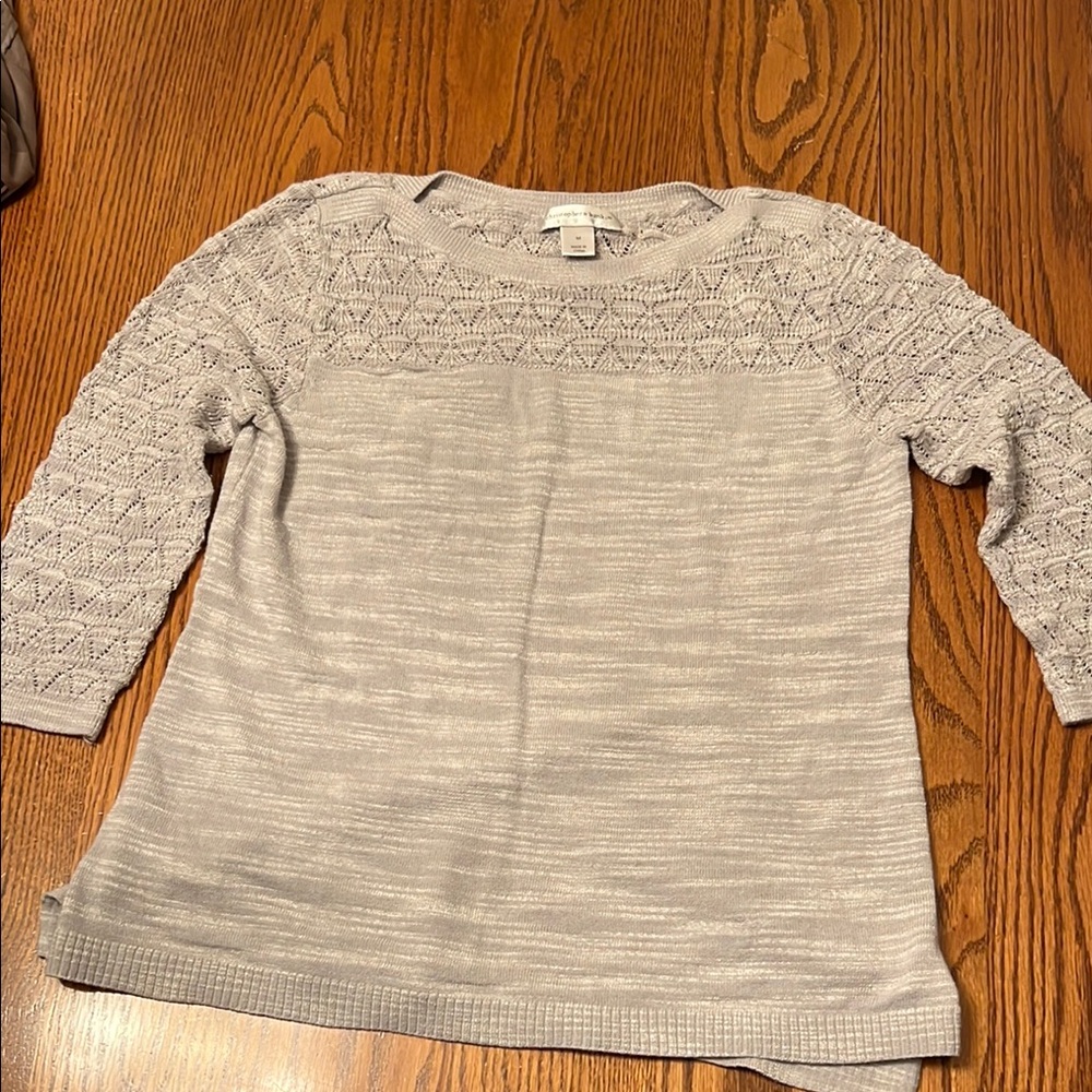 Christopher & Banks Gray Crew Neck Sweater with Intricate Lace Design
